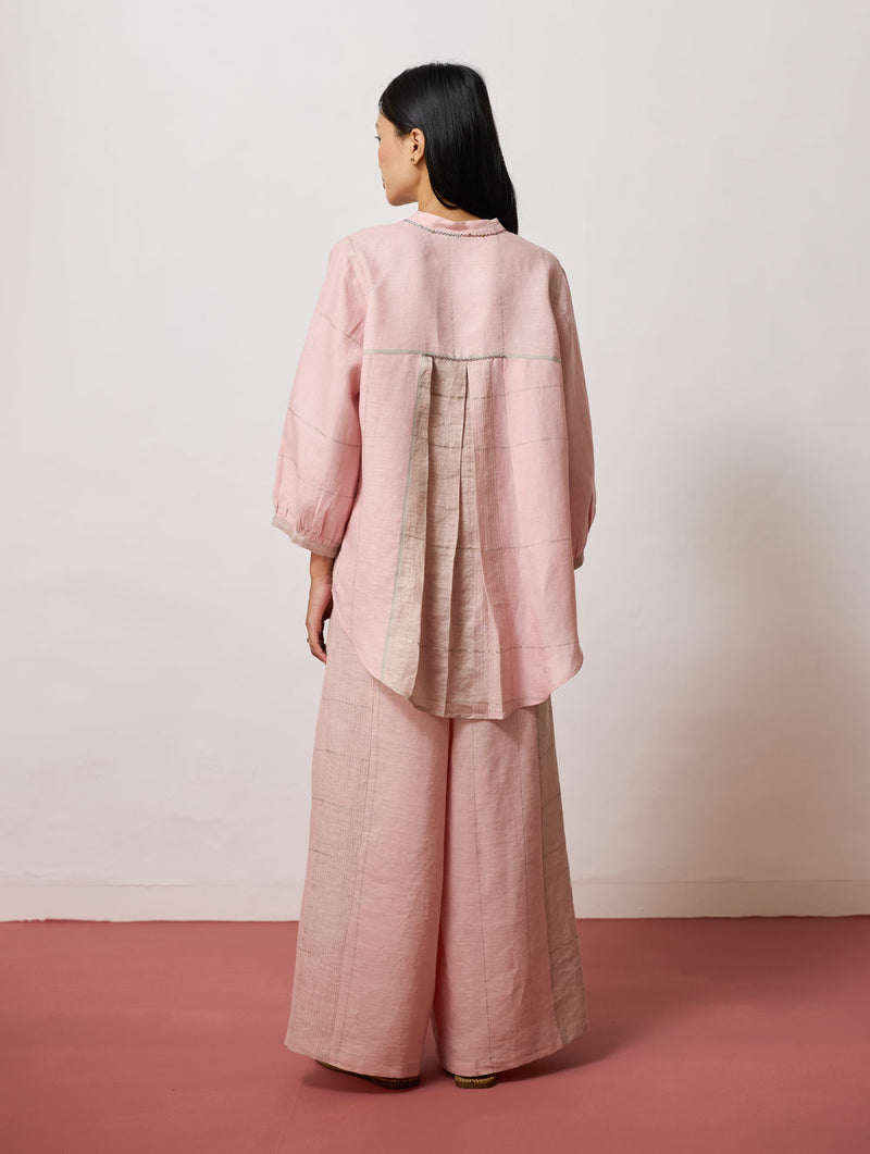 Rin Metallic Linen Co-ord-Pink linen co-ord set by Manan in pink for women Worldwide