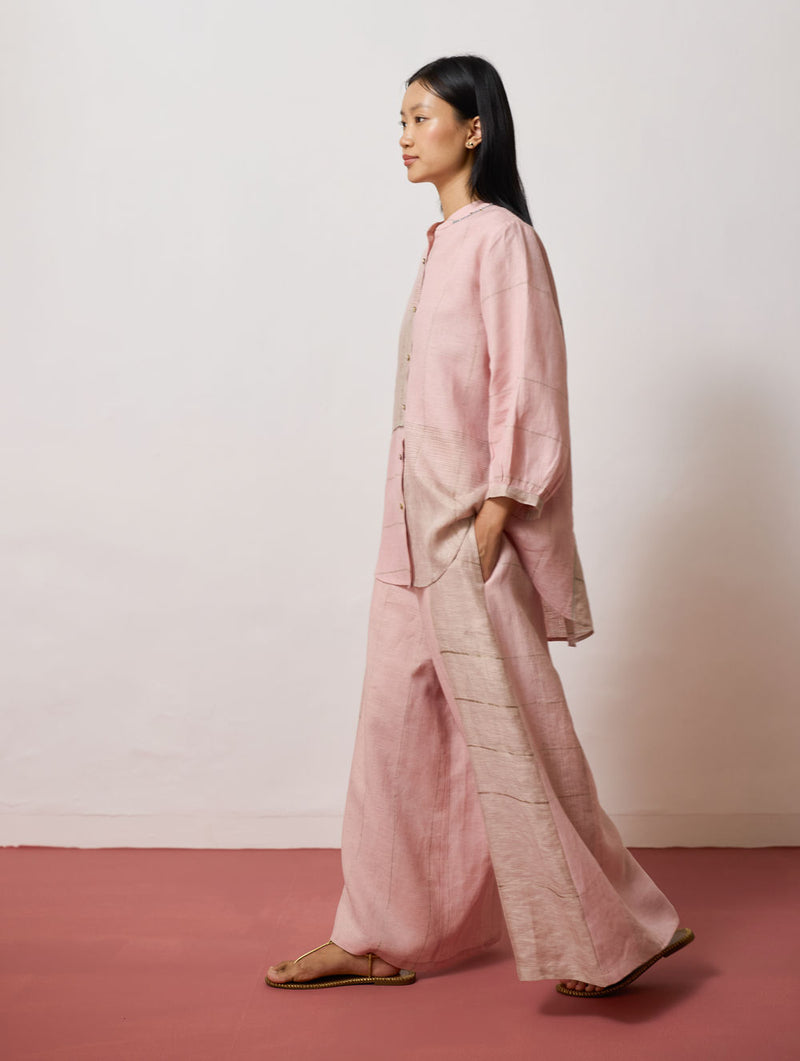Rin Metallic Linen Co-ord-Pink linen co-ord set by Manan in pink for women Worldwide