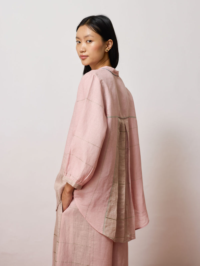 Rin Metallic Linen Co-ord-Pink linen co-ord set by Manan in pink for women Worldwide