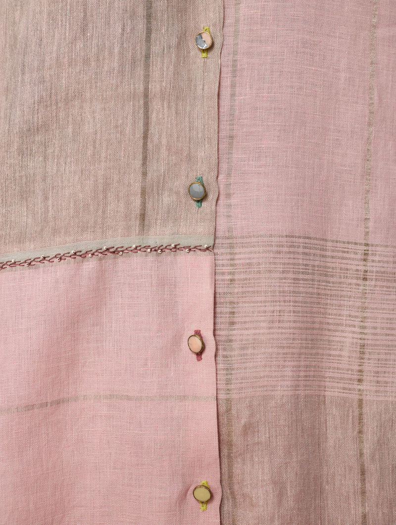 Rin Metallic Linen Shirt-Pink linen top/shirt by Manan in pink for women Worldwide