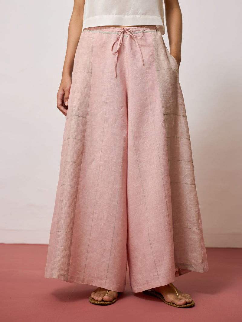 Rira Metallic Linen Long Co-ord-Pink linen co-ord set by Manan in pink for women Worldwide