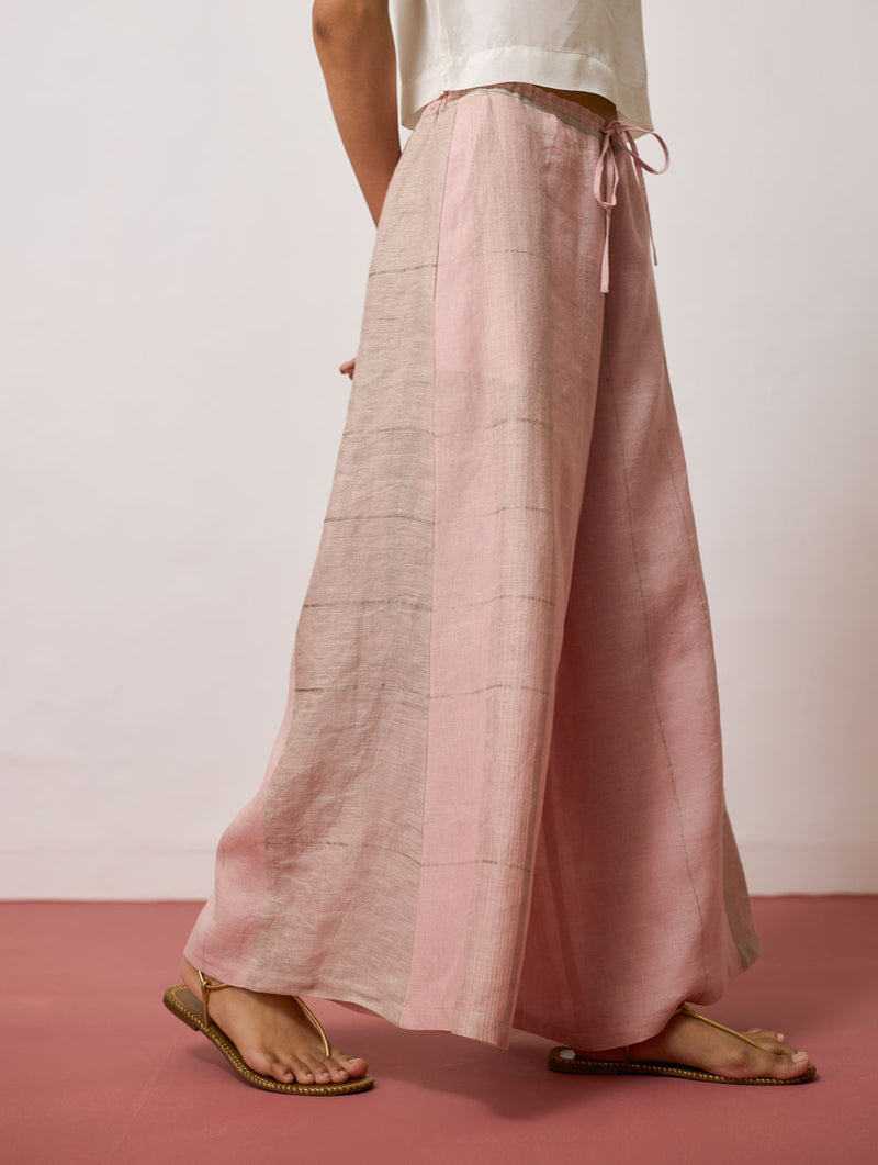 Raza Metallic Linen Co-ord-Pink linen co-ord set by Manan in pink for women Worldwide