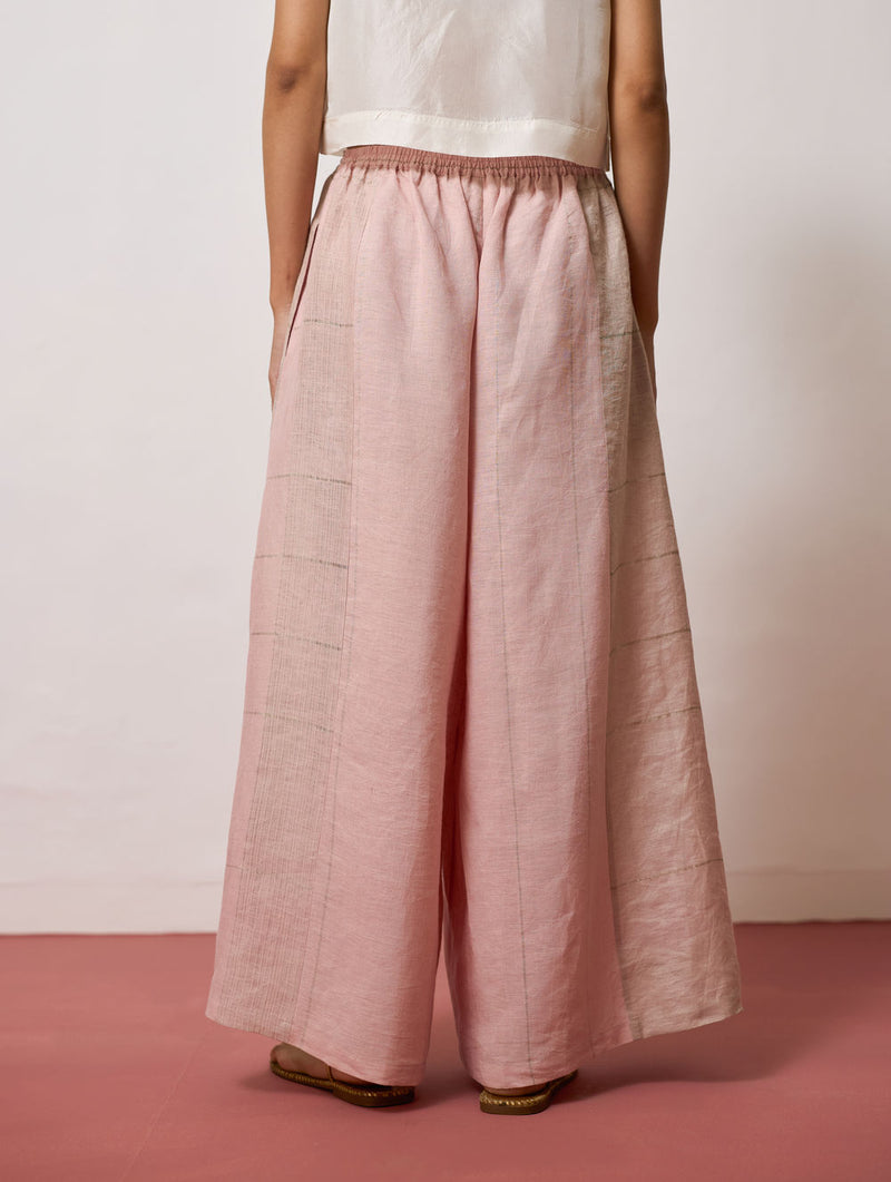 Sera Wide-Leg Metallic Linen Pants-Pink linen pant/trousers by Manan in pink for women Worldwide