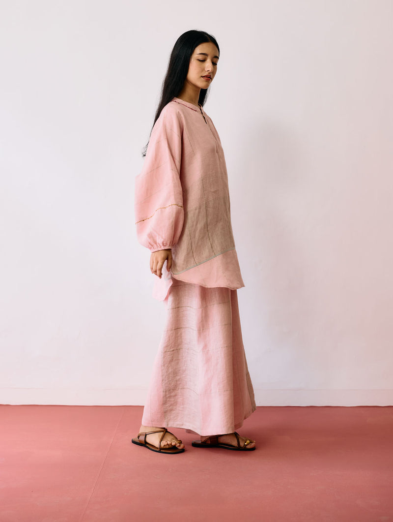 Raza Metallic Linen Co-ord-Pink linen co-ord set by Manan in pink for women Worldwide