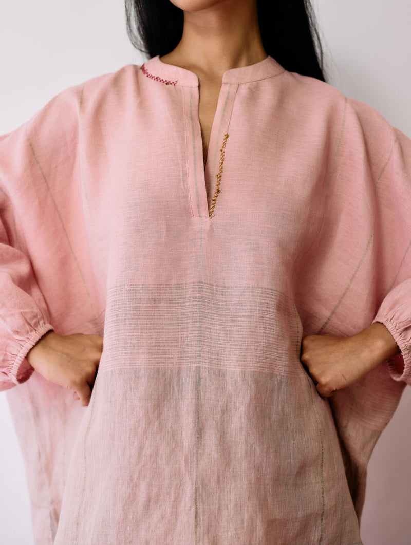 Raza Metallic Linen Co-ord-Pink linen co-ord set by Manan in pink for women Worldwide