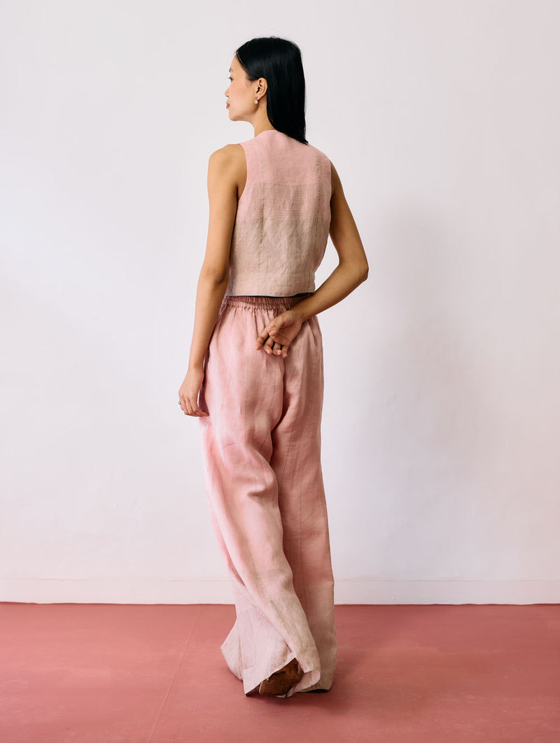 Kaya Hand-Embroidered Co-ord-Pink linen co-ord set by Manan in pink for women Worldwide