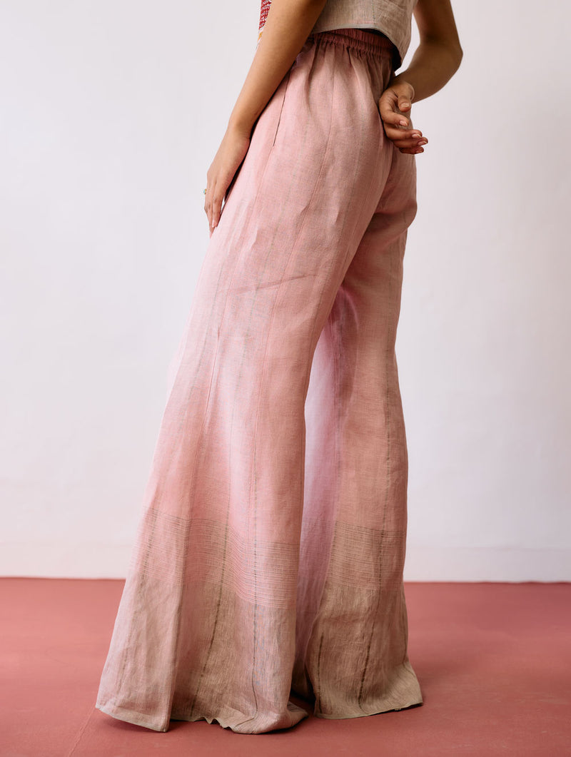 Kaya Hand-Embroidered Co-ord-Pink linen co-ord set by Manan in pink for women Worldwide