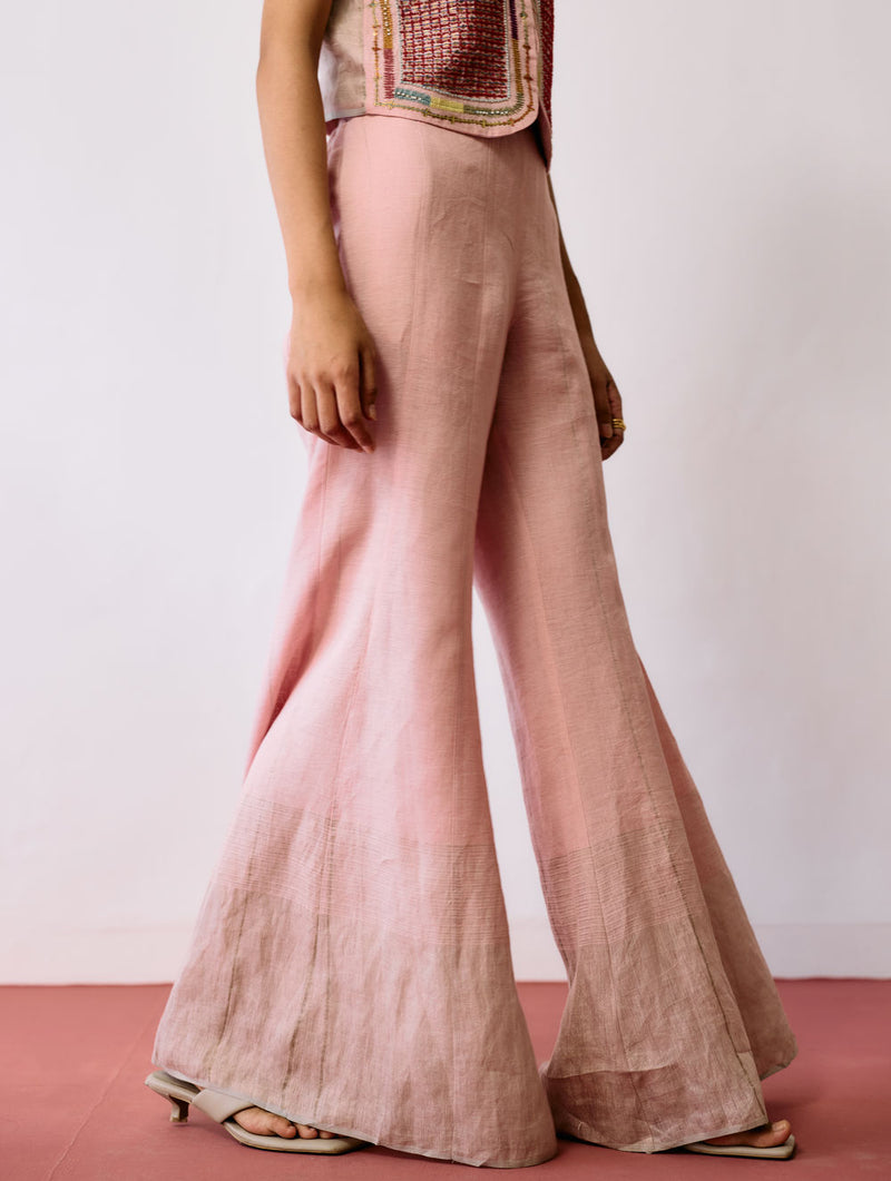 Kaya Hand-Embroidered Co-ord-Pink linen co-ord set by Manan in pink for women Worldwide