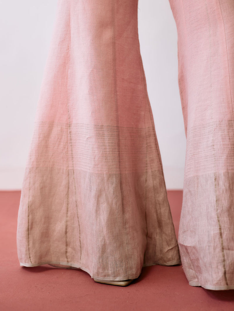 Aicha Hand-Embroidered Panelled Kurta Set-Pink linen kurta/kurta set by Manan in pink for women Worldwide