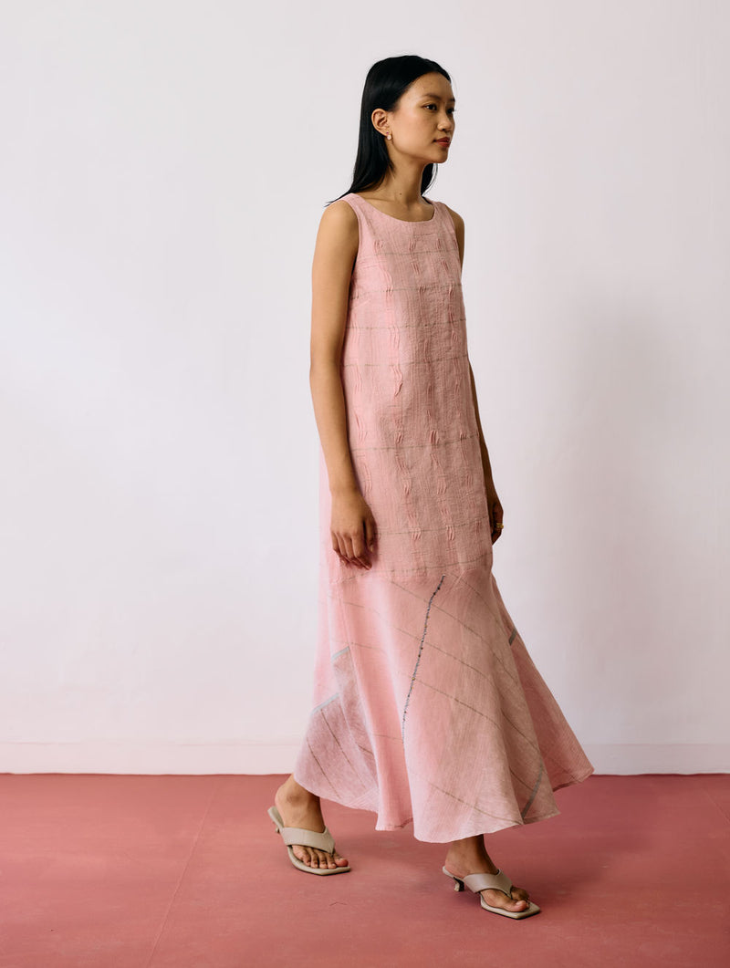 Dana Pintuck & Pleat Sleeveless Co-ord-Pink linen co-ord set by Manan in pink for women Worldwide