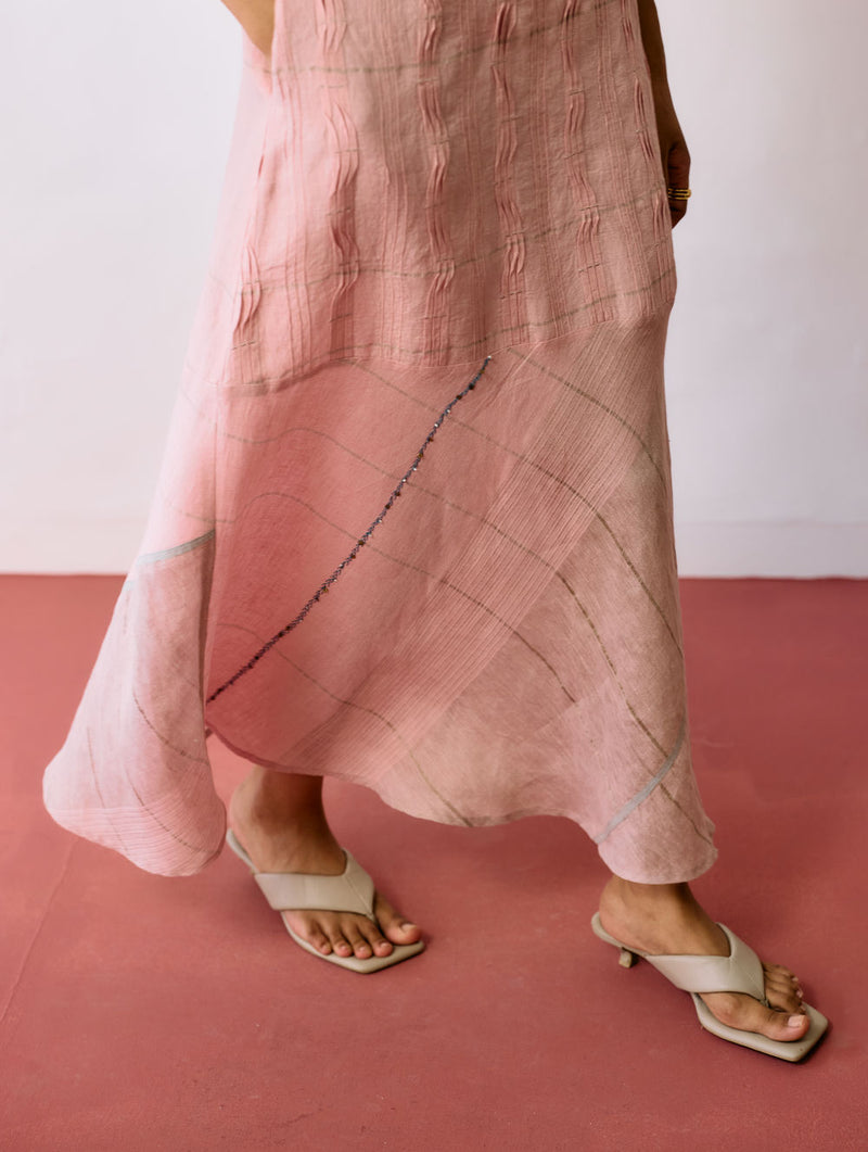Dana Pintuck & Pleat Sleeveless Dress-Pink linen dress by Manan in pink for women Worldwide