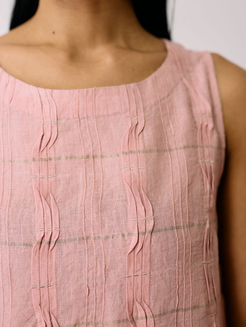 Dana Pintuck & Pleat Sleeveless Co-ord-Pink linen co-ord set by Manan in pink for women Worldwide