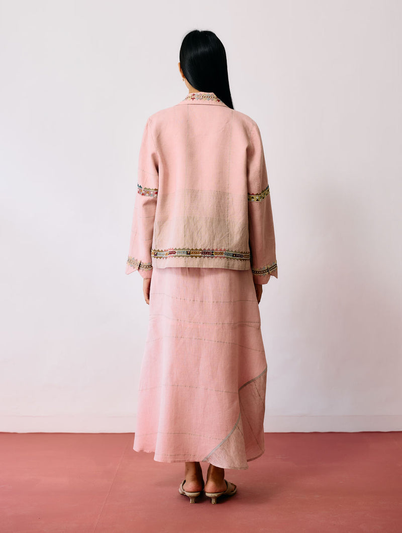 Dana Pintuck & Pleat Sleeveless Co-ord-Pink linen co-ord set by Manan in pink for women Worldwide