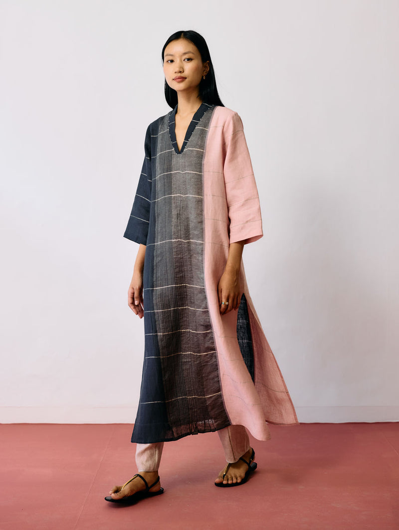 Zanera Patchwork Pintuck Kurta Set linen kurta/kurta set by Manan in black for women Worldwide