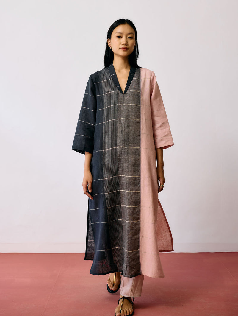 Zanera Patchwork Pintuck Kurta Set linen kurta/kurta set by Manan in black for women Worldwide