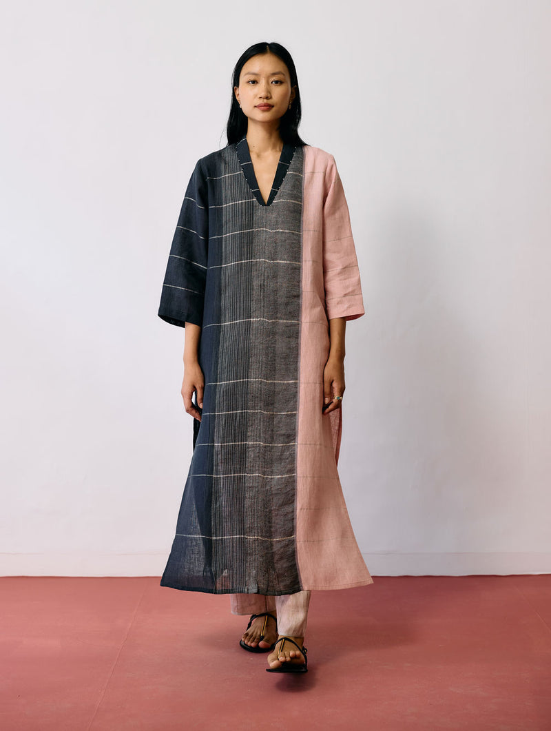 Zanera Patchwork Pintuck Kurta Set linen kurta/kurta set by Manan in black for women Worldwide
