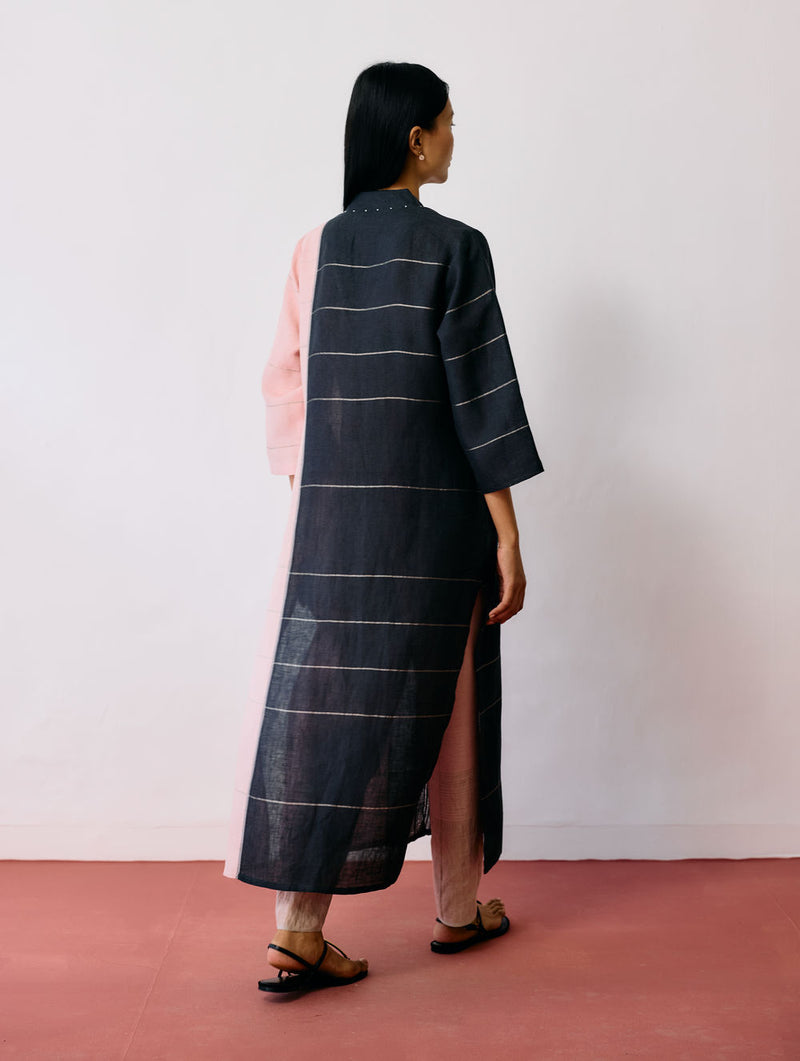 Zanera Patchwork Pintuck Kurta Set linen kurta/kurta set by Manan in black for women Worldwide