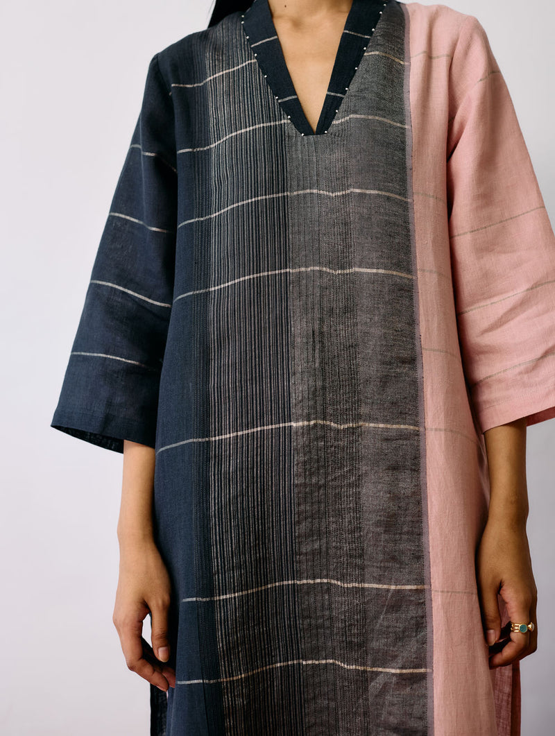 Zanera Patchwork Pintuck Kurta linen kurta/kurta set by Manan in black for women Worldwide