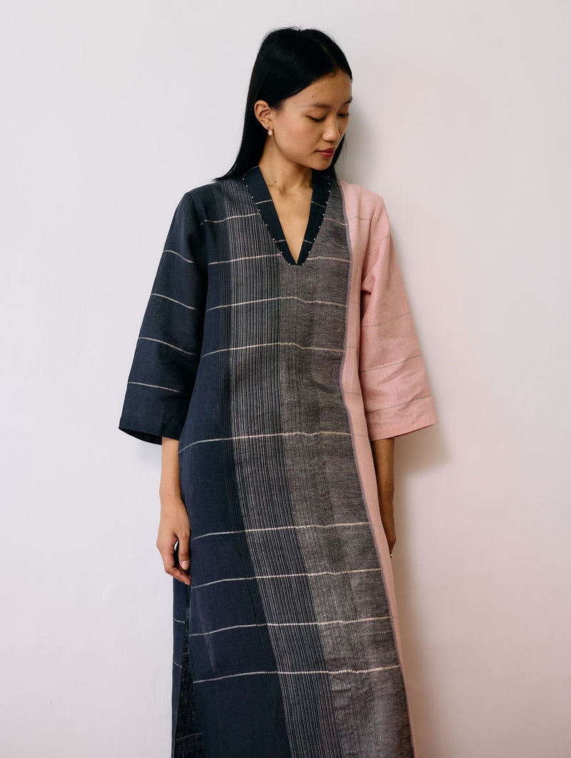 Zanera Patchwork Pintuck Kurta linen kurta/kurta set by Manan in black for women Worldwide