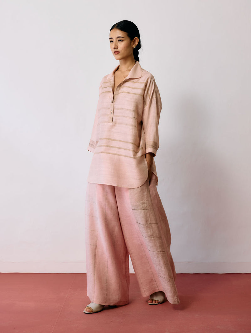 Dayana Handwoven Tussar Silk Top-Ecru Pink tussar katiya silk top/shirt by Manan in natural for women Worldwide