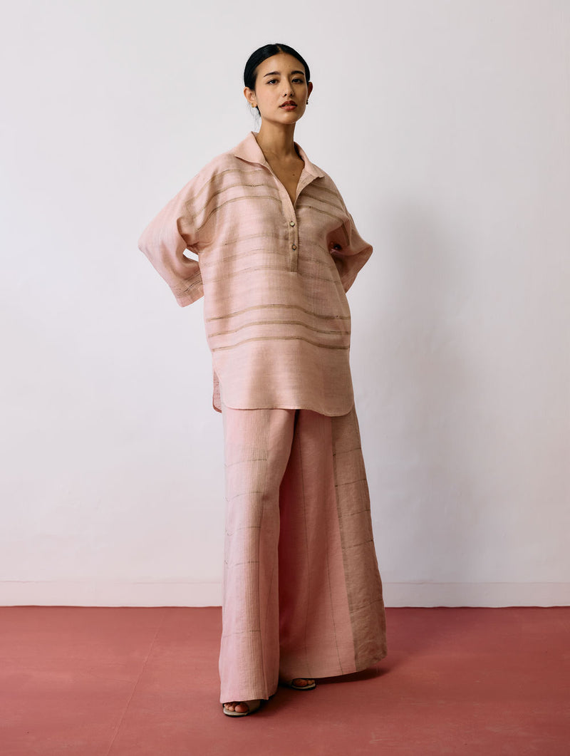 Dayana Handwoven Tussar Silk Top-Ecru Pink tussar katiya silk top/shirt by Manan in natural for women Worldwide