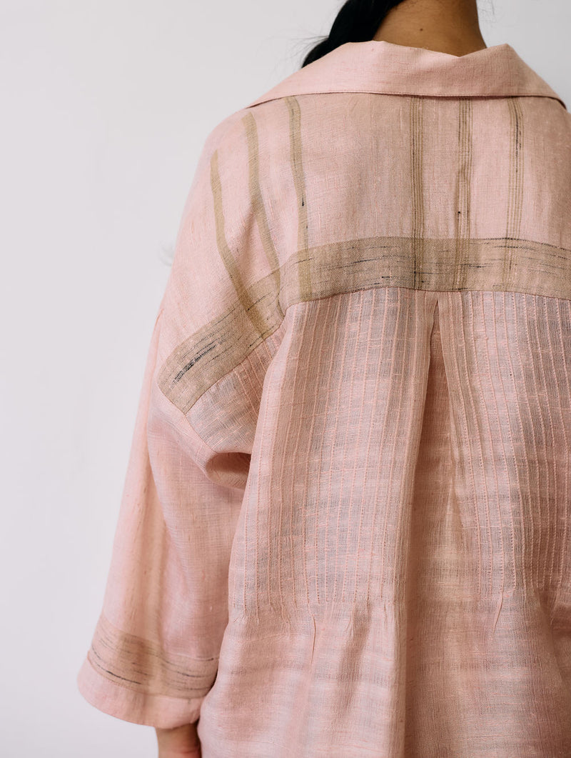 Dayana Handwoven Tussar Silk Top-Ecru Pink tussar katiya silk top/shirt by Manan in natural for women Worldwide