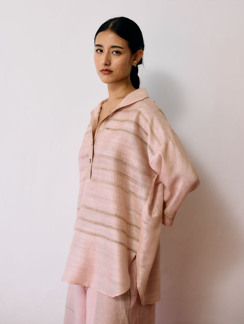 Dayana Handwoven Tussar Silk Top-Ecru Pink tussar katiya silk top/shirt by Manan in natural for women Worldwide