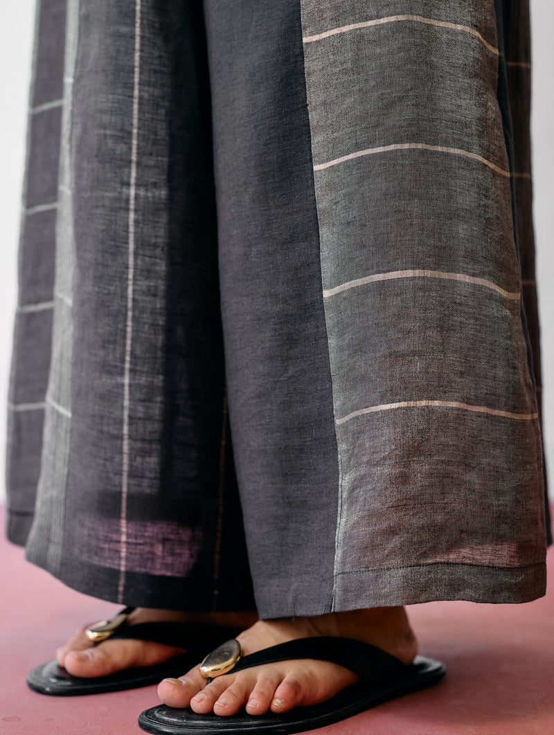 Rin Metallic Linen Co-ord-Charcoal linen co-ord set by Manan in black for women Worldwide