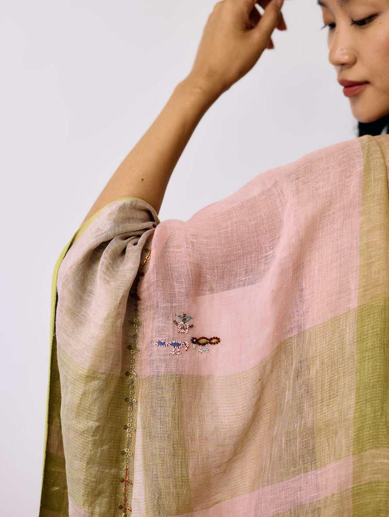Afra Metallic Handloom Linen Saree-Metallic Pink linen saree by Manan in pink for women Worldwide