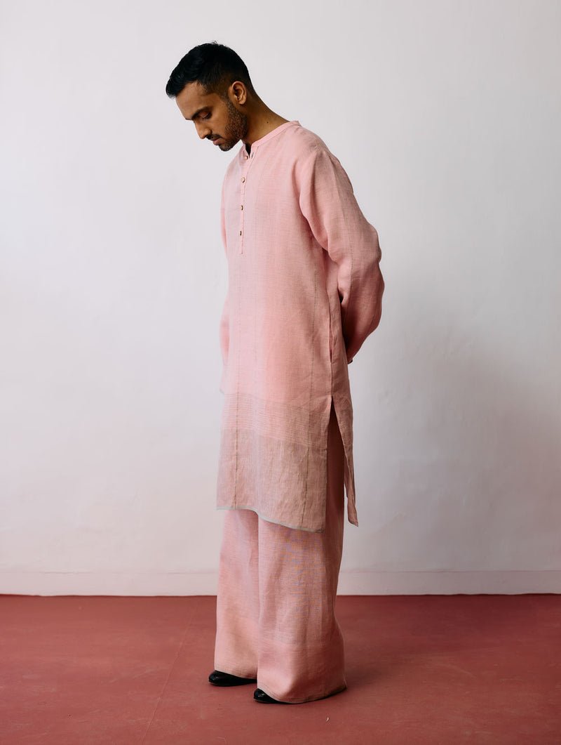 Rin Linen Pants-Pink linen pant/trouser by Manan Men in pink for men Worldwide