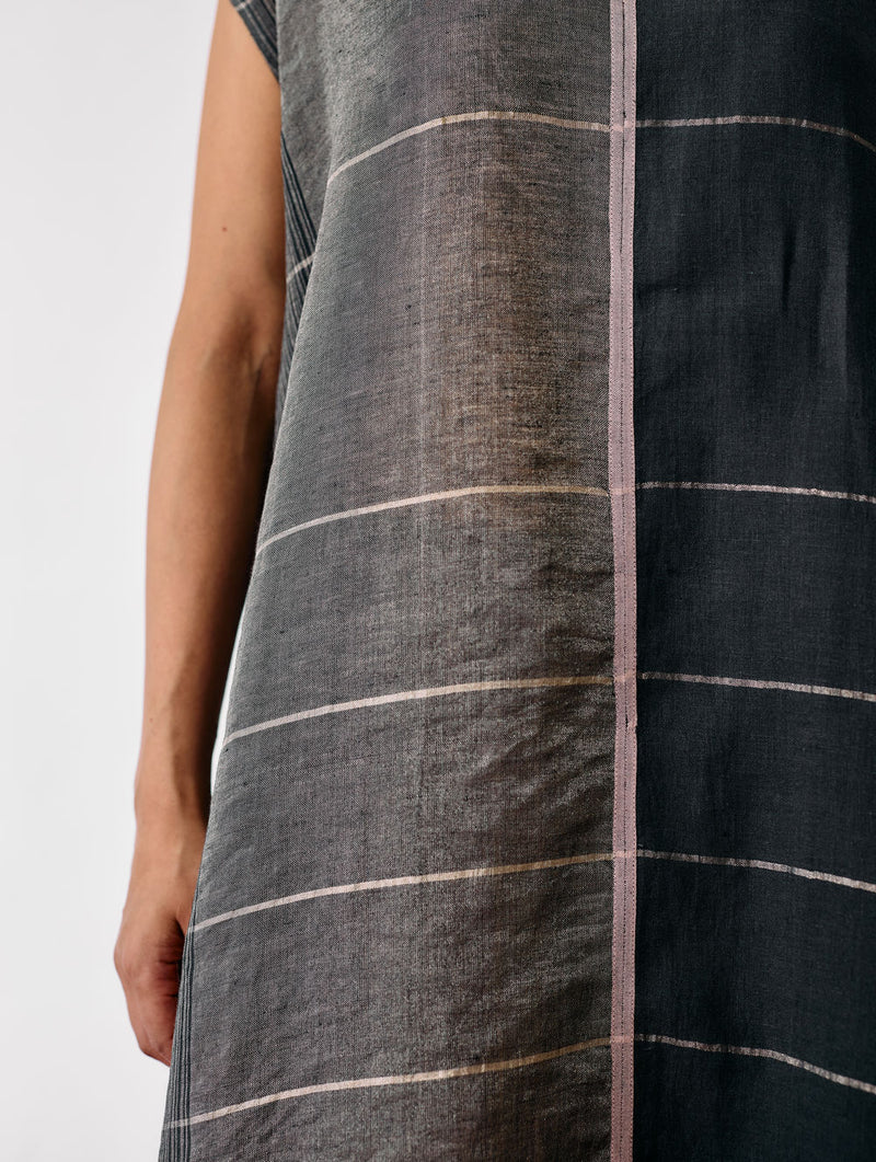 Rira Metallic Linen Long Co-ord-Charcoal linen co-ord set by Manan in black for women Worldwide