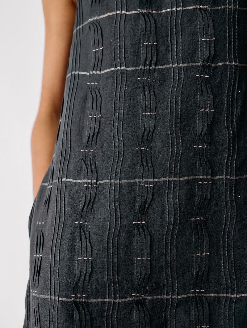 Dana Pintuck & Pleat Sleeveless Co-ord-Charcoal linen co-ord set by Manan in black for women Worldwide
