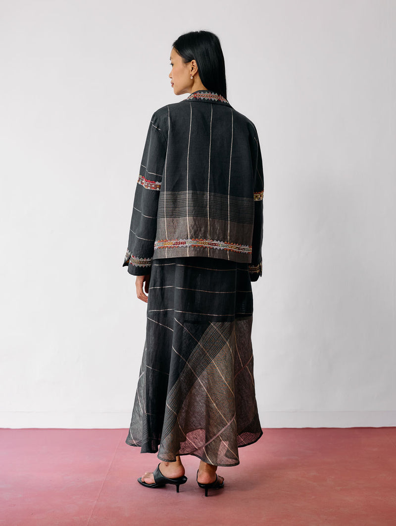 Dana Pintuck & Pleat Sleeveless Co-ord-Charcoal linen co-ord set by Manan in black for women Worldwide