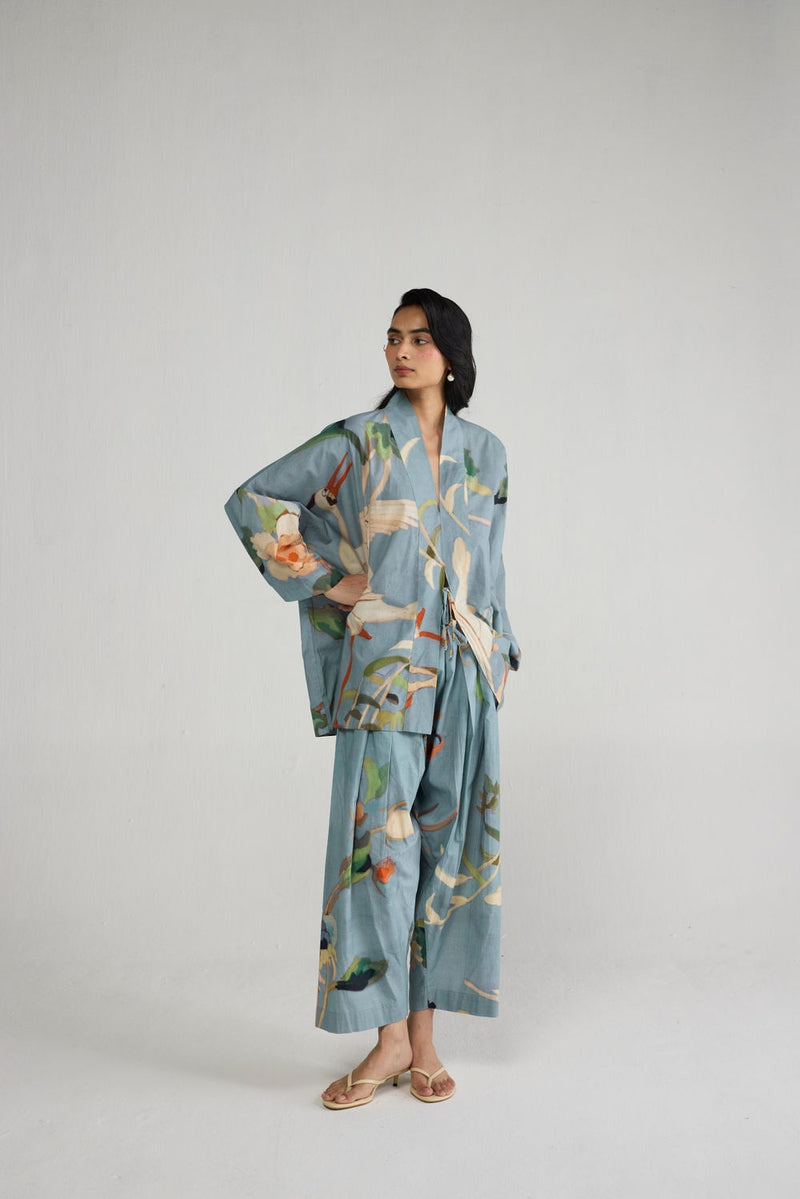 Asagao Kimono Kurta & Pants Set co-ord set by YAM-ORIENTAL GARDEN SEP'26 for women Worldwide