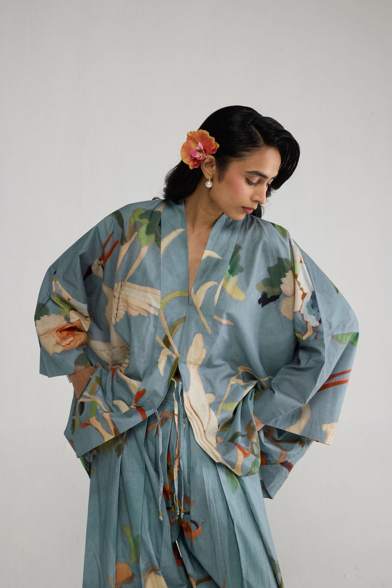 Asagao Kimono Kurta & Pants Set co-ord set by YAM-ORIENTAL GARDEN SEP'26 for women Worldwide