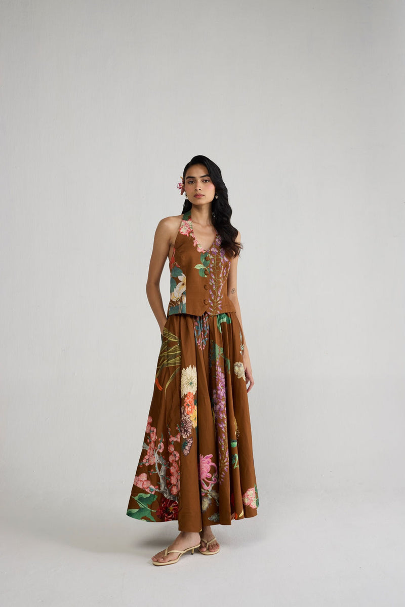 Emi Halterneck Waistcoat & Skirt Set co-ord set by YAM-ORIENTAL GARDEN SEP'26 for women Worldwide