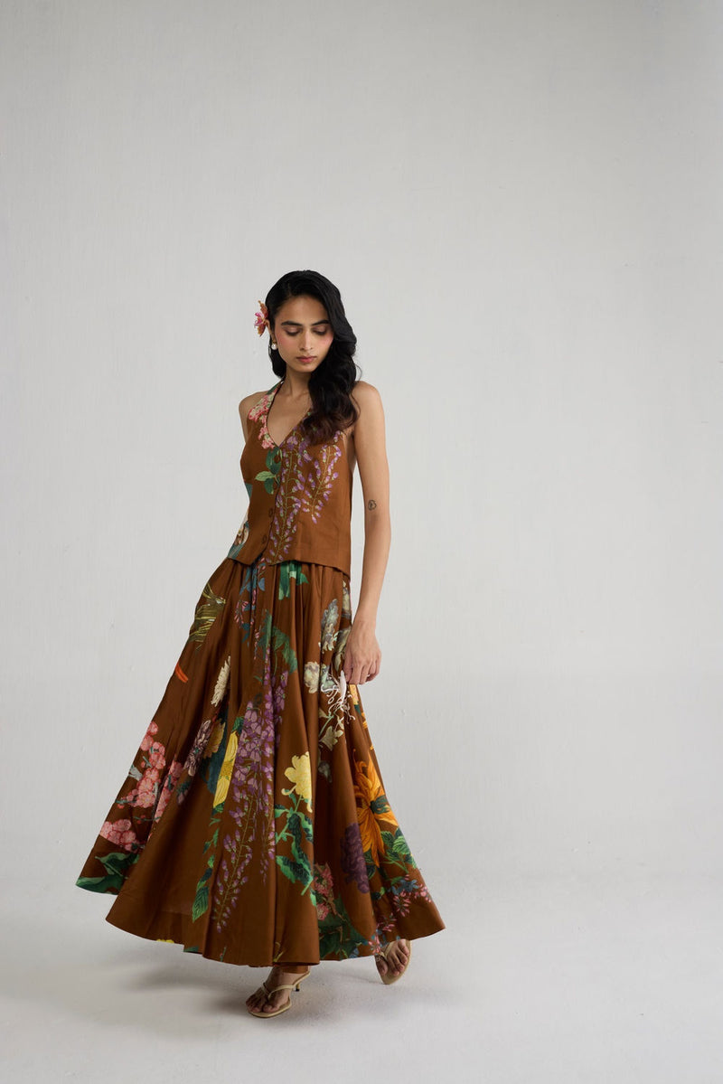 Emi Halterneck Waistcoat & Skirt Set co-ord set by YAM-ORIENTAL GARDEN SEP'26 for women Worldwide