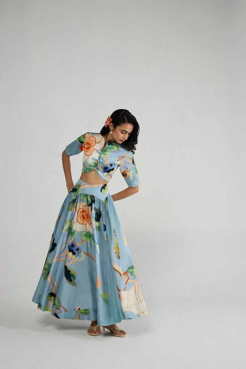 Asagao Blouse & Skirt Set co-ord set by YAM-ORIENTAL GARDEN SEP'26 for women Worldwide