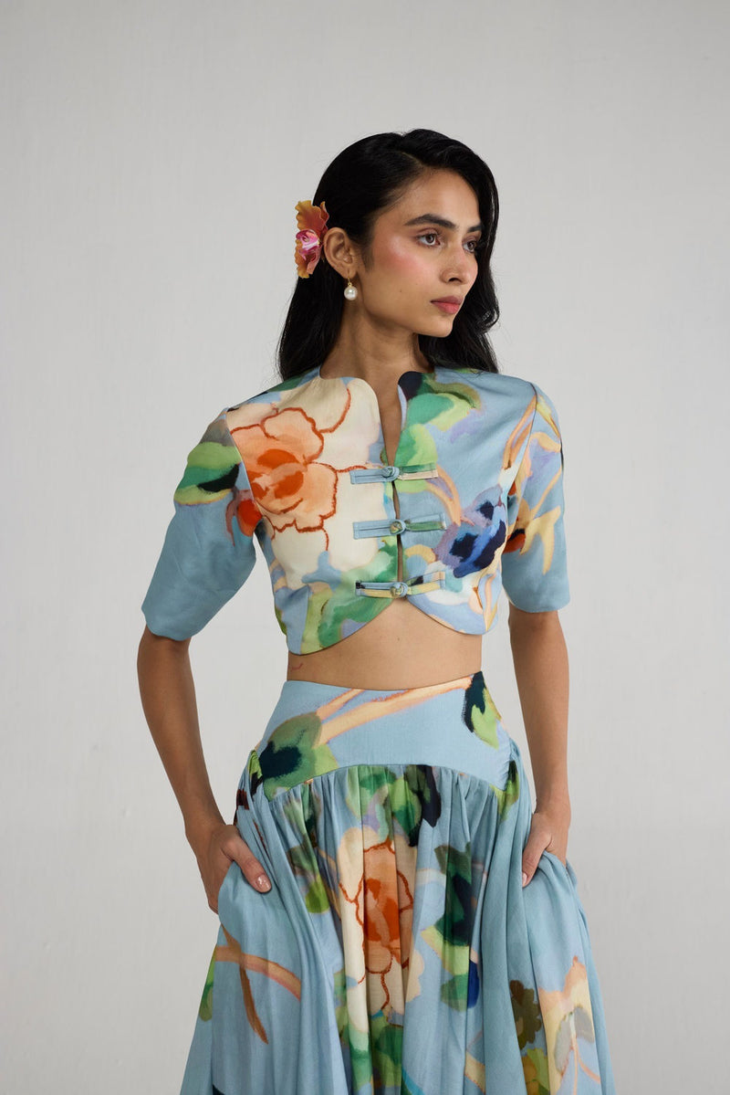 Asagao Blouse & Skirt Set co-ord set by YAM-ORIENTAL GARDEN SEP'26 for women Worldwide