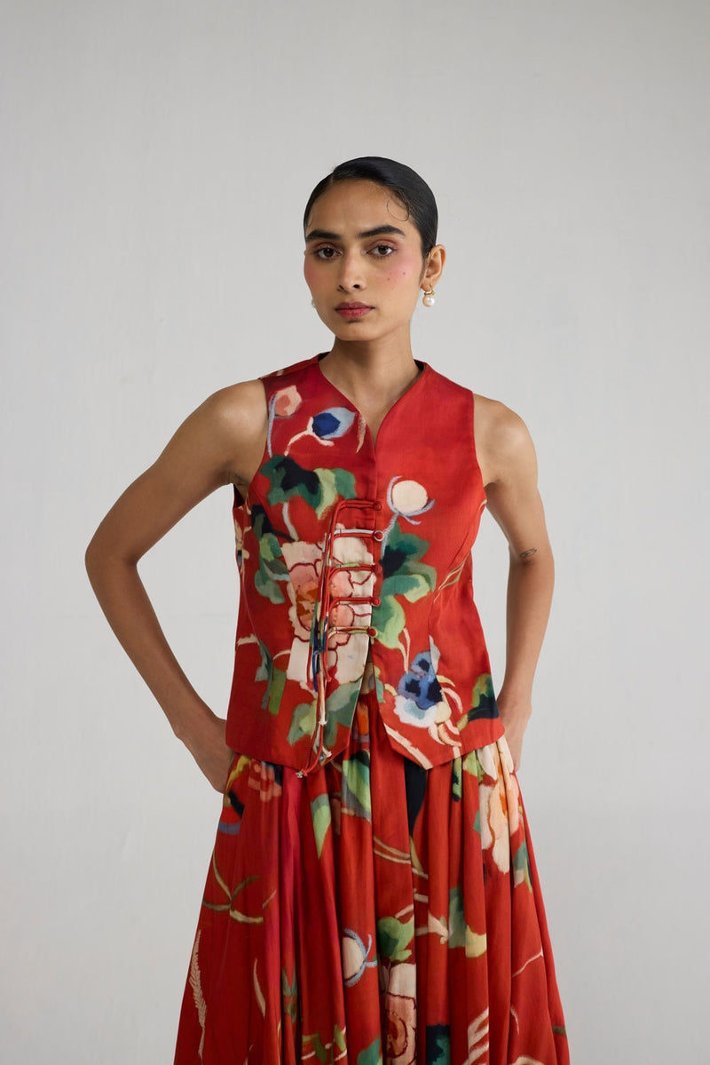 Bara Waistcoat & Skirt Set co-ord set by YAM-ORIENTAL GARDEN SEP'26 for women Worldwide