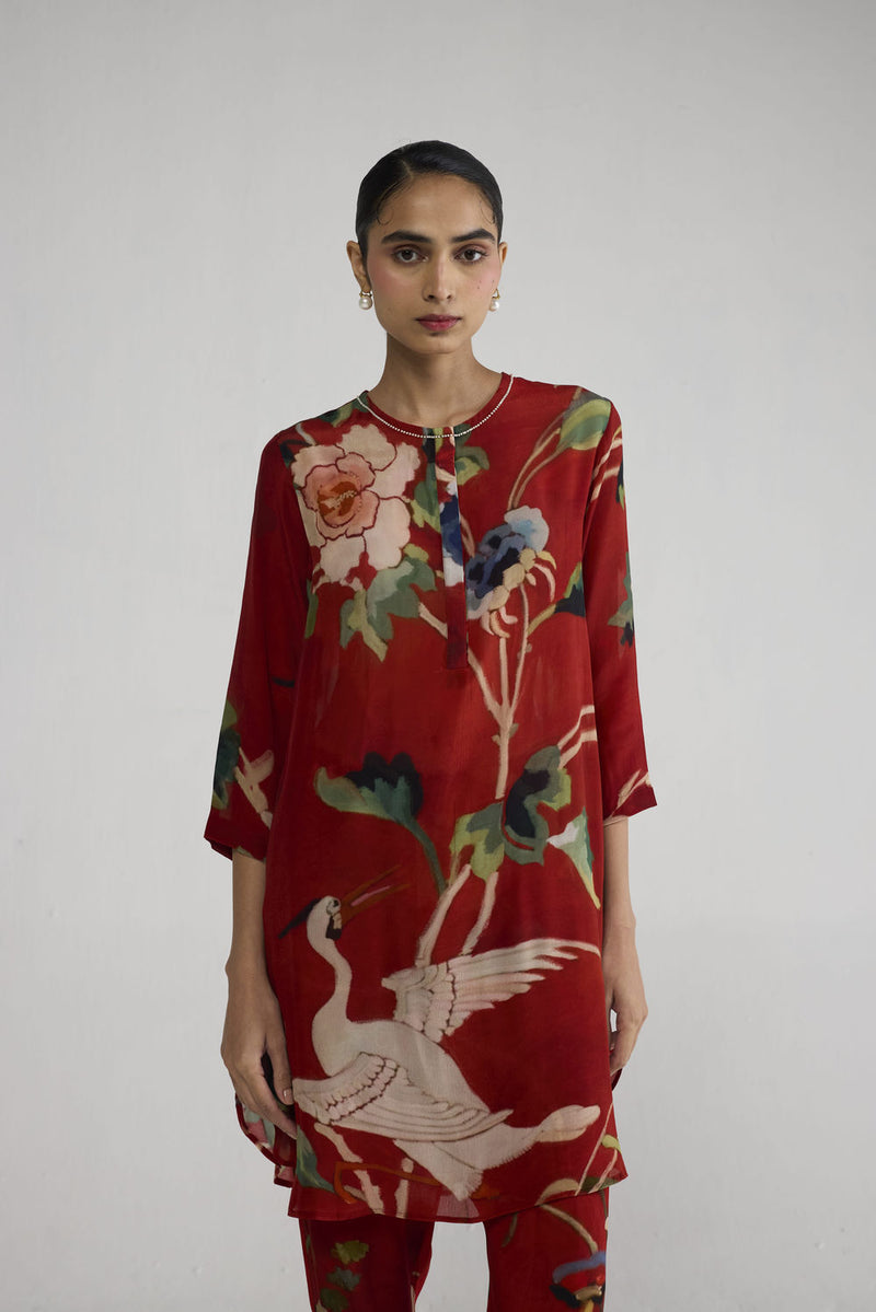 Bara Crepe Short Kurta Set co-ord set by YAM-ORIENTAL GARDEN SEP'26 for women Worldwide