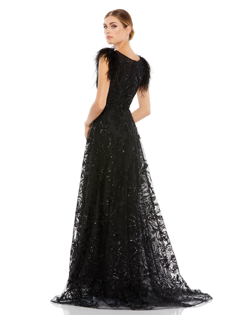 MD-20296 Long Flared Gown-Black by Mac Duggal in black color for women Worldwide