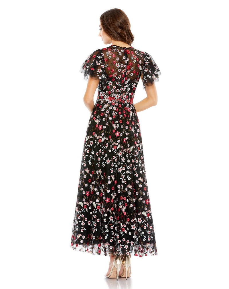 20323-Embellished Butterfly Tea Length A Line Dress mul by Mac Duggal in black color for women Worldwide