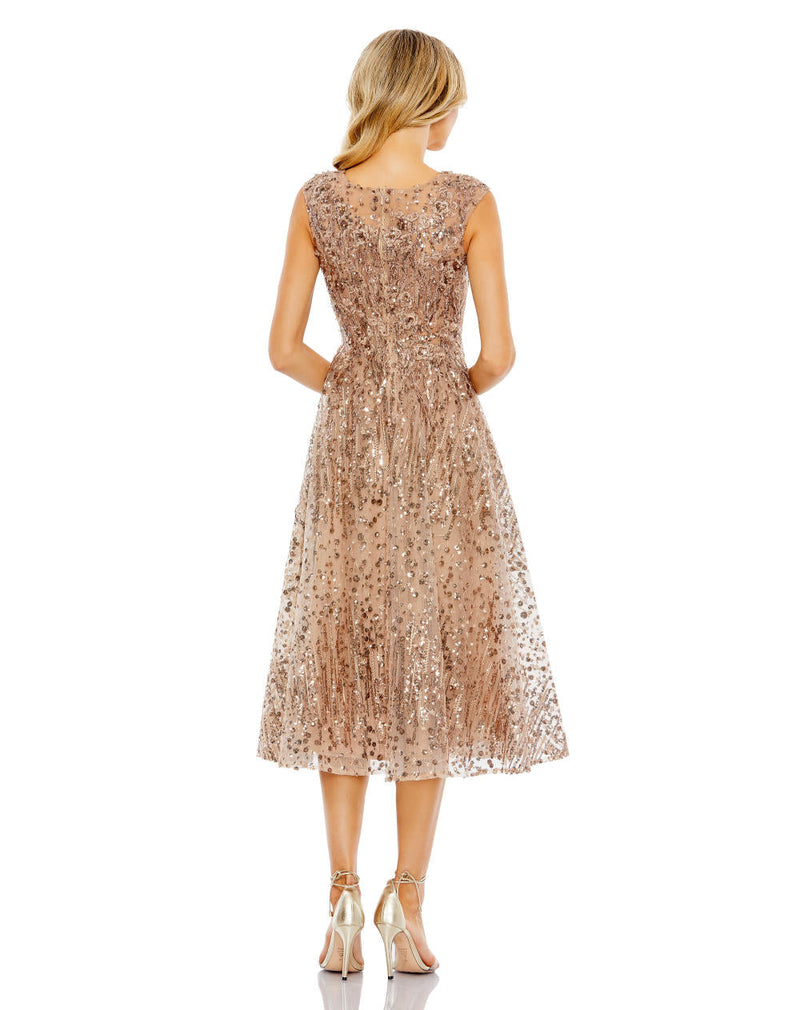 MD-20398 Midi Flared Dress-Brown by Mac Duggal in brown color for women Worldwide