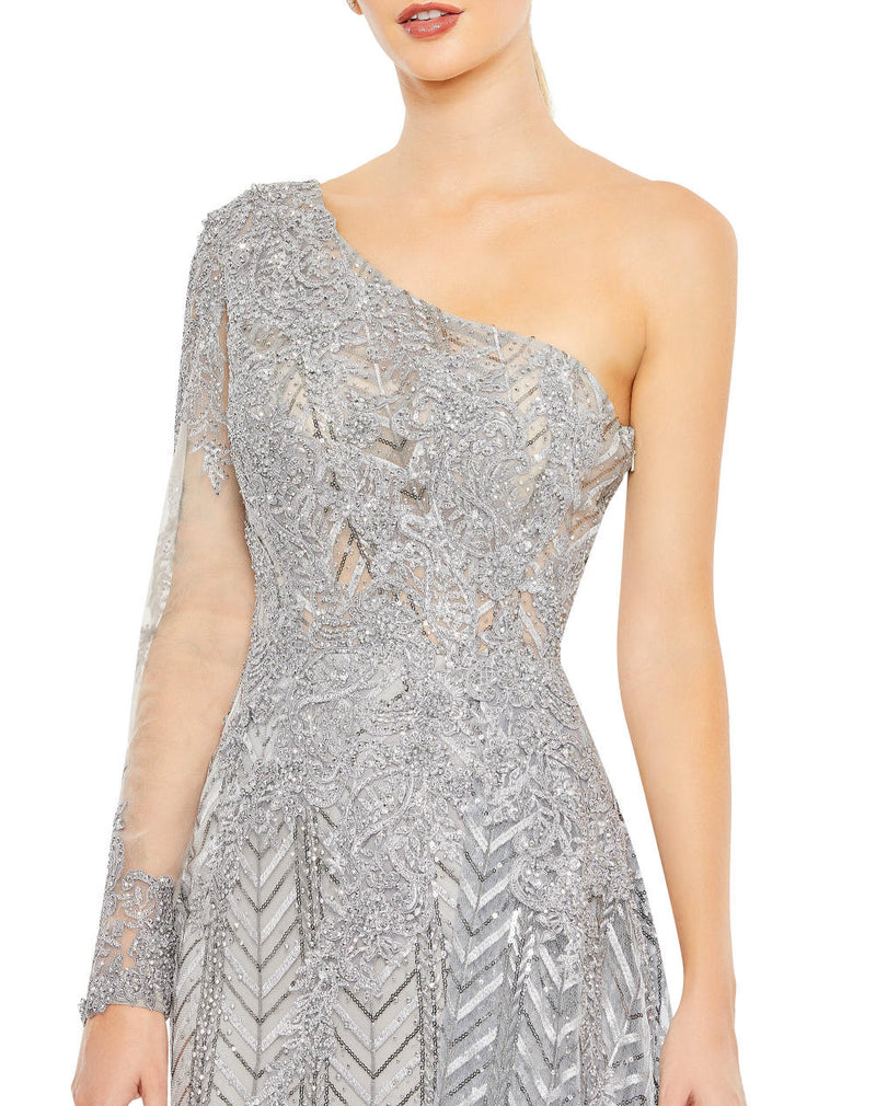 MD-20401 Long Gown-Grey by Mac Duggal in grey color for women Worldwide