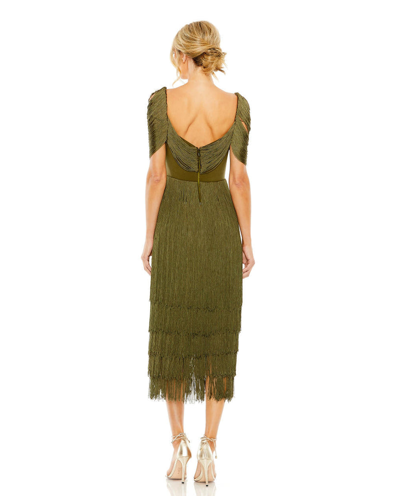 MD-20568 Fringes Midi Dress-Green by Mac Duggal in green color for women Worldwide