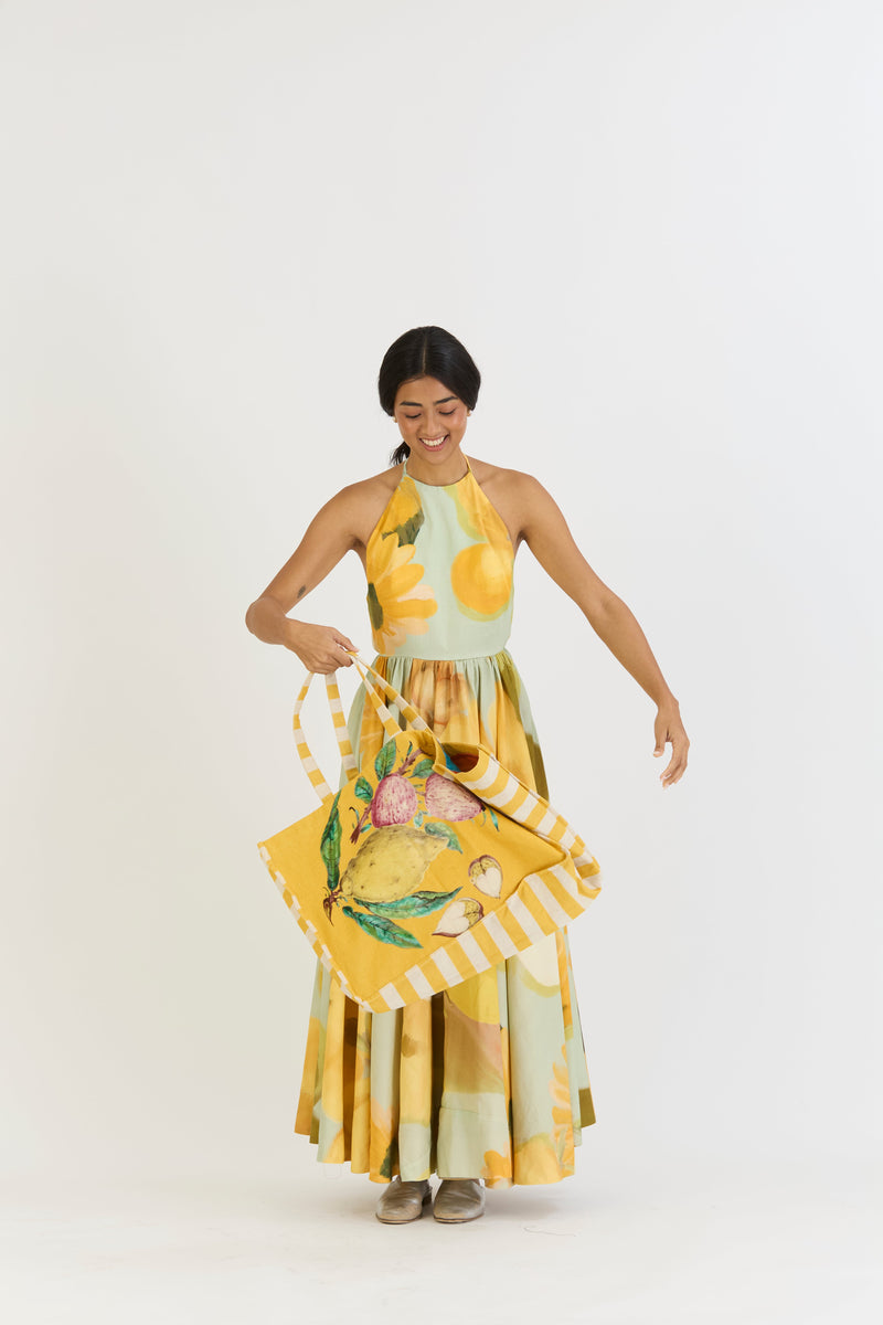 LEMONADE HALTER NECK DRESS satin by Yam in yellow color for women Worldwide