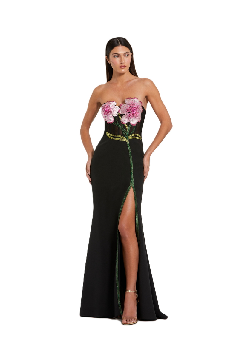 20682 - Black Strapless Sheer Embroidered Bustier Gown polyester evening gowns by Mac Duggal in black for women Worldwide
