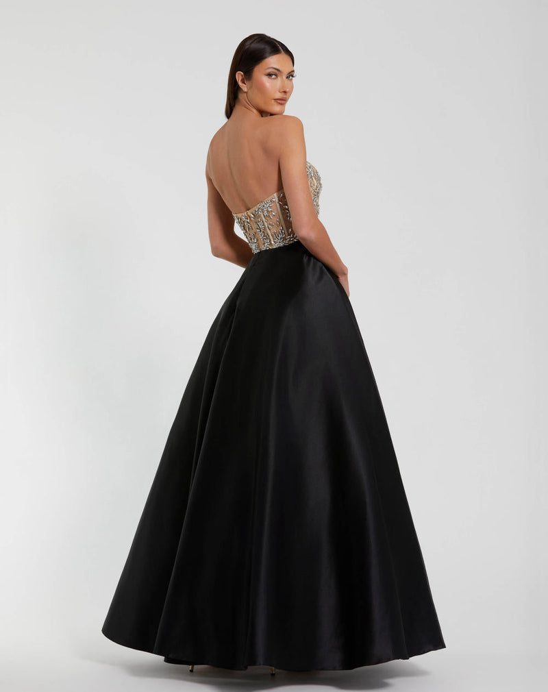 20701-Strapless Embellished Bustier Ball Gown by Mac Duggal in black color for women Worldwide