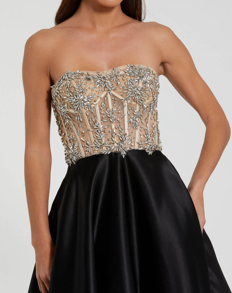 20701-Strapless Embellished Bustier Ball Gown by Mac Duggal in black color for women Worldwide